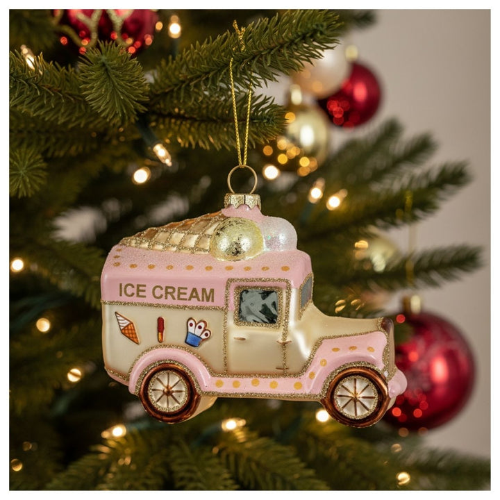 GLASS ICE-CREAM CAR PINK GOLD 10CM