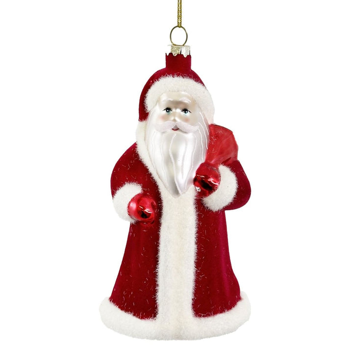 GLASS SANTA ORNAMENT VELVET BURGUNDY COAT 17CM - SHISHI - Compralo en CorinneRegalos.com