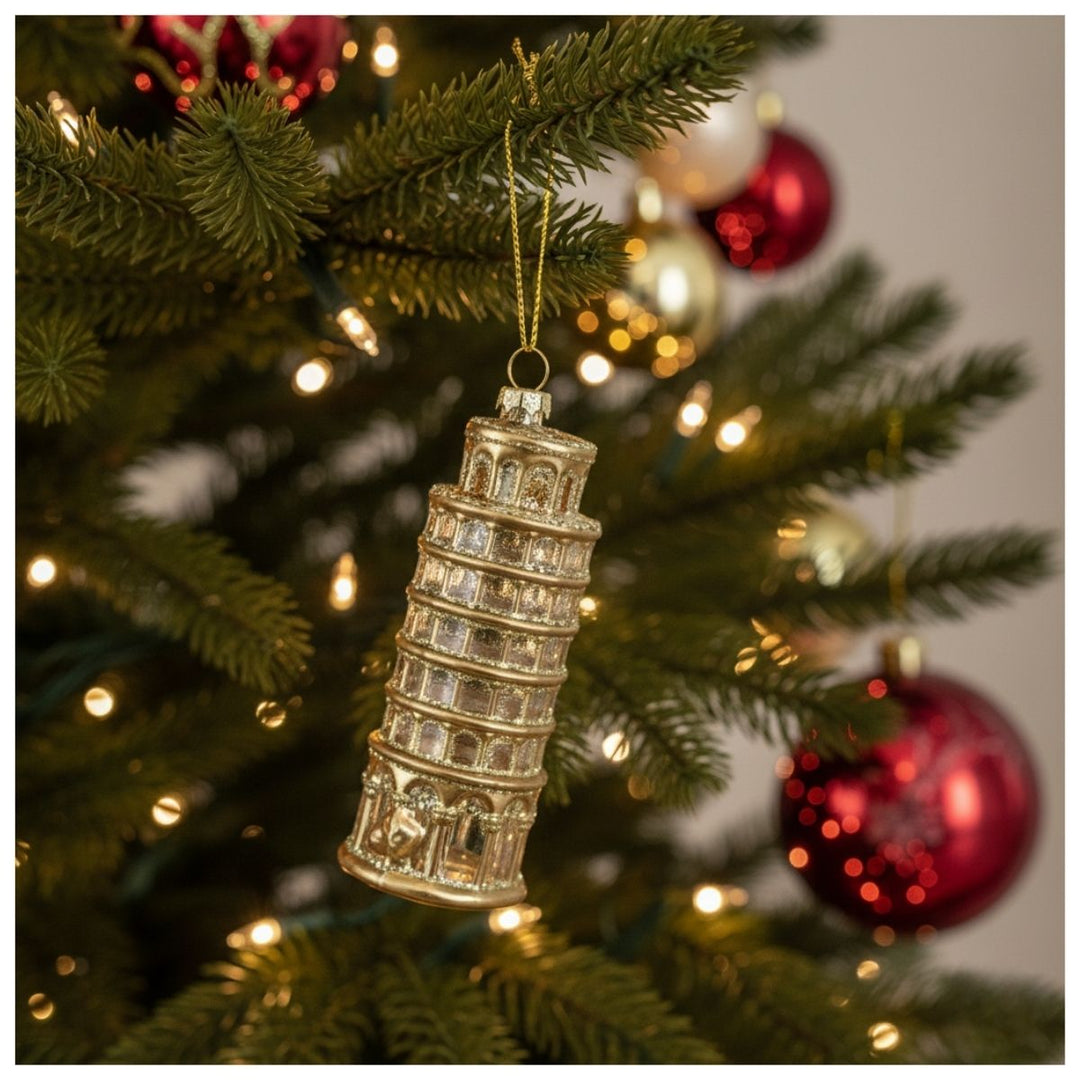 GLASS PISA TOWER CLEAR GOLD 13CM