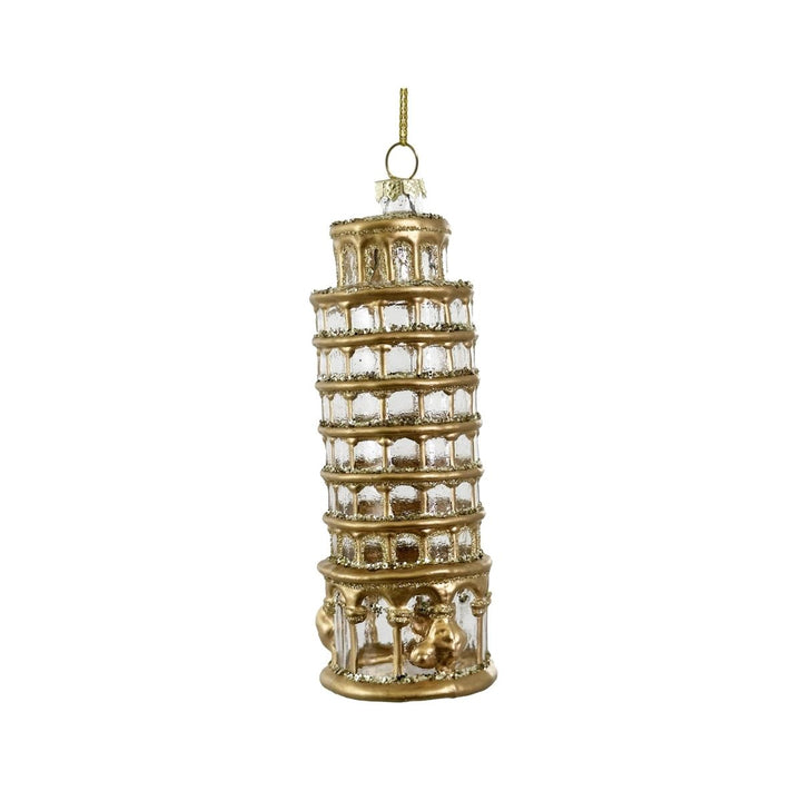 GLASS PISA TOWER CLEAR GOLD 13CM