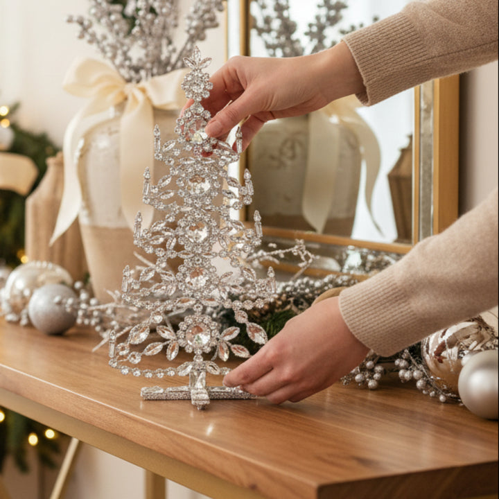 GEM TREE SILVER WITH CANDLES GLITTER 43CM