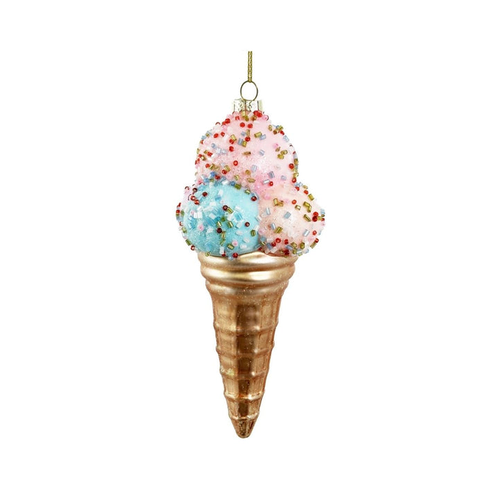 GLASS ICE-CREAM ORNAMENT GOLDEN CONE 15,5CM - SHISHI - Compralo en CorinneRegalos.com