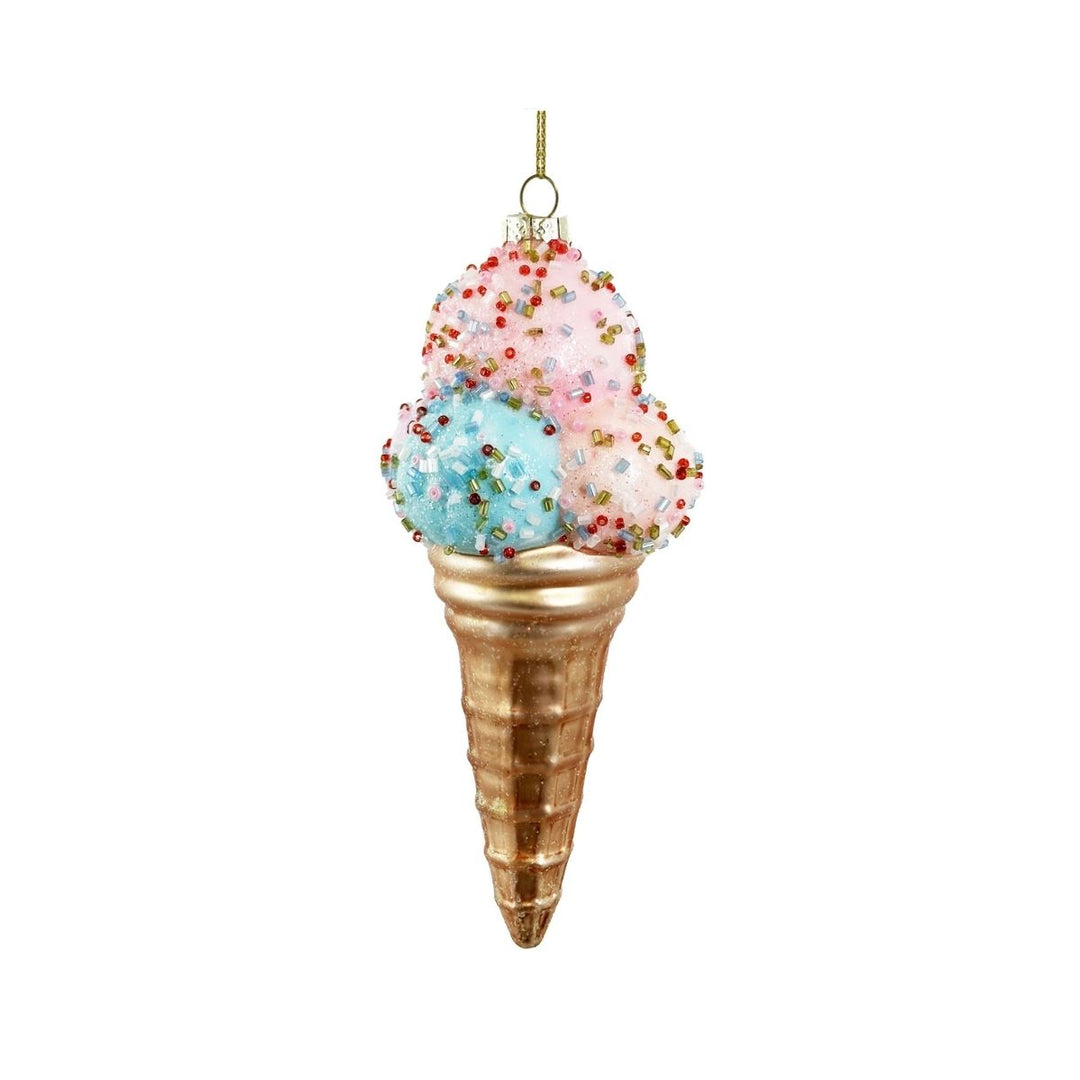GLASS ICE-CREAM ORNAMENT GOLDEN CONE 15,5CM
