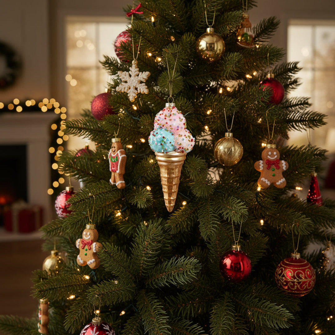 GLASS ICE-CREAM ORNAMENT GOLDEN CONE 15,5CM