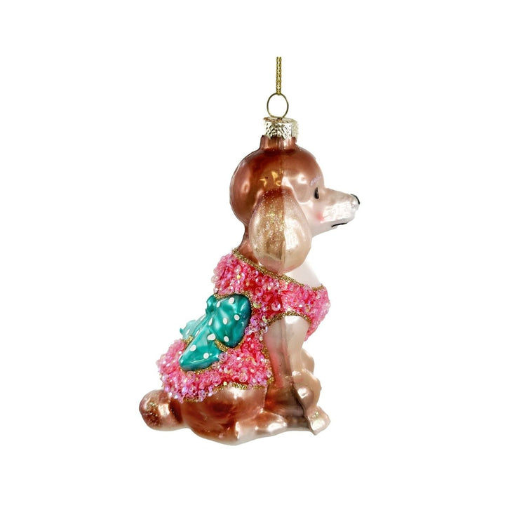 GLASS DOG WITH PINK VEST AND DOTTED BOW 11CM - SHISHI - Compralo en CorinneRegalos.com