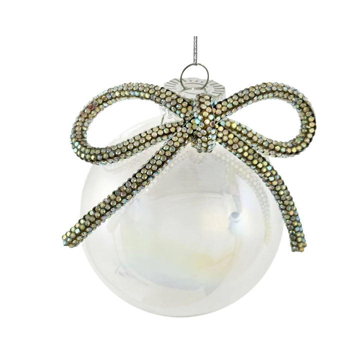 GLASS BALL CLEAR IRIDESCENT WITH BOW 8CM - SHISHI - Compralo en CorinneRegalos.com