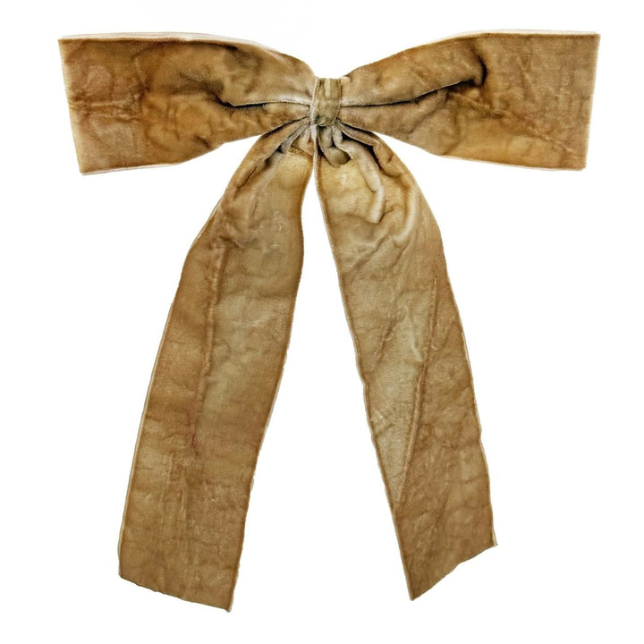 VELVET BOW WITH CLIP BEIGE 22CM