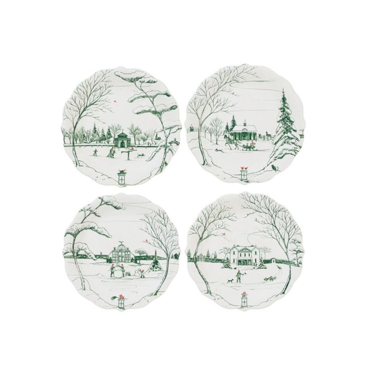 COUNTRY ESTATE WINTER FROLIC PARTY PLATE ASSORTED SET 4 ­ EVERGREEN