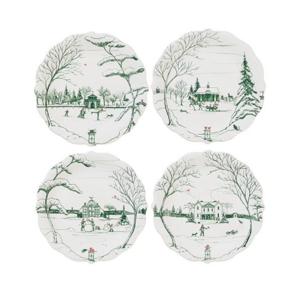 COUNTRY ESTATE WINTER FROLIC PARTY PLATE ASSORTED SET 4 ­ EVERGREEN - JULISKA - Compralo en CorinneRegalos.com