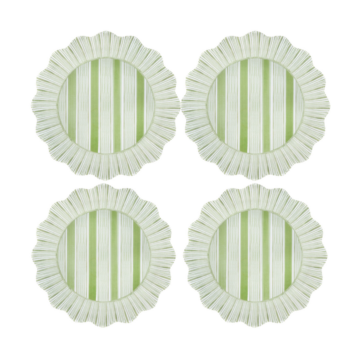 CABANA STRIPE MELAMINE DINNER PLATE SET/4 - SEAGRASS - JULISKA - Compralo en CorinneRegalos.com