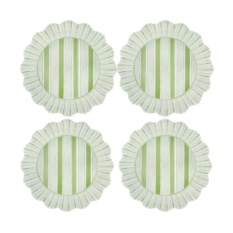 CABANA STRIPE MELAMINE DINNER PLATE SET/4 - SEAGRASS - JULISKA - Compralo en CorinneRegalos.com