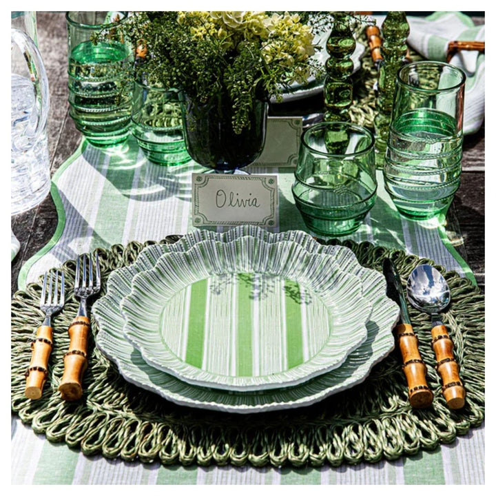 CABANA STRIPE MELAMINE DINNER PLATE SET/4 - SEAGRASS