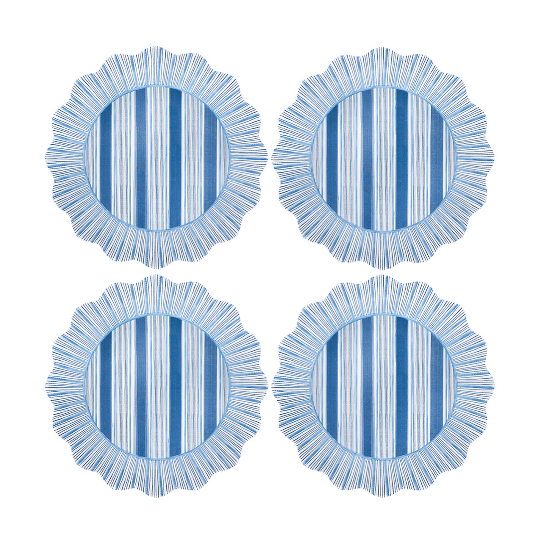 CABANA STRIPE MELAMINE DINNER PLATE SET/4 - OCEAN - JULISKA - Compralo en CorinneRegalos.com