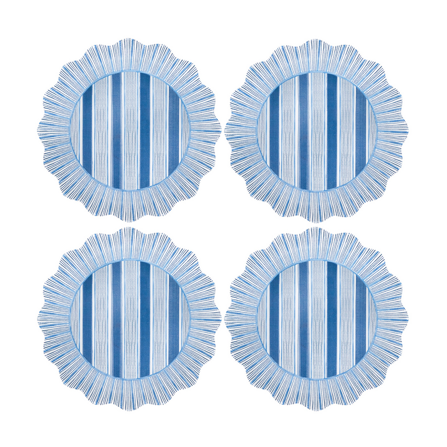 CABANA STRIPE MELAMINE DINNER PLATE SET/4 - OCEAN - JULISKA - Compralo en CorinneRegalos.com