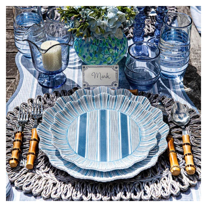 CABANA STRIPE MELAMINE DINNER PLATE SET/4 - OCEAN