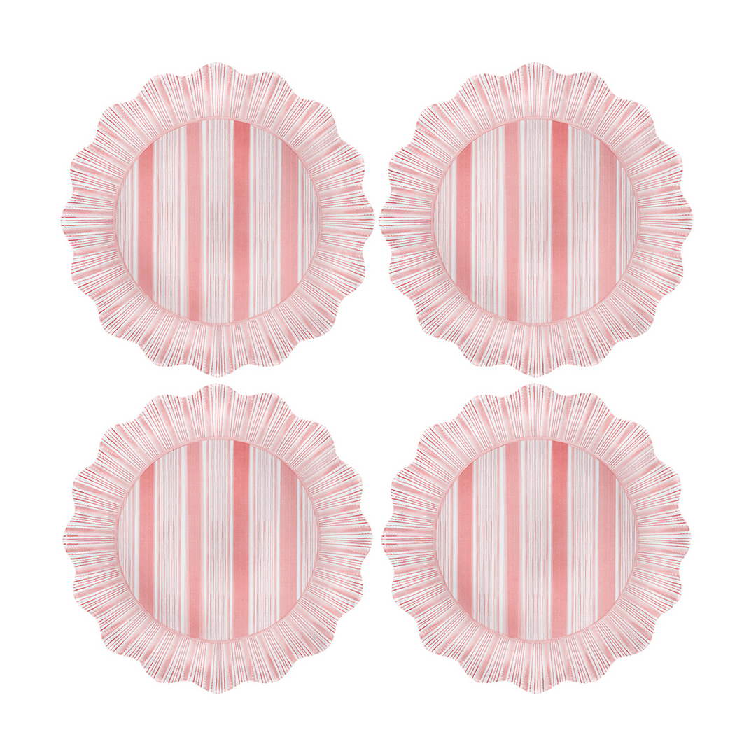 CABANA STRIPE MELAMINE DINNER PLATE SET/4 - CORAL - JULISKA - Compralo en CorinneRegalos.com