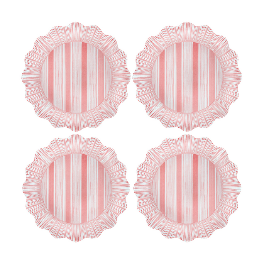 CABANA STRIPE MELAMINE DINNER PLATE SET/4 - CORAL - JULISKA - Compralo en CorinneRegalos.com