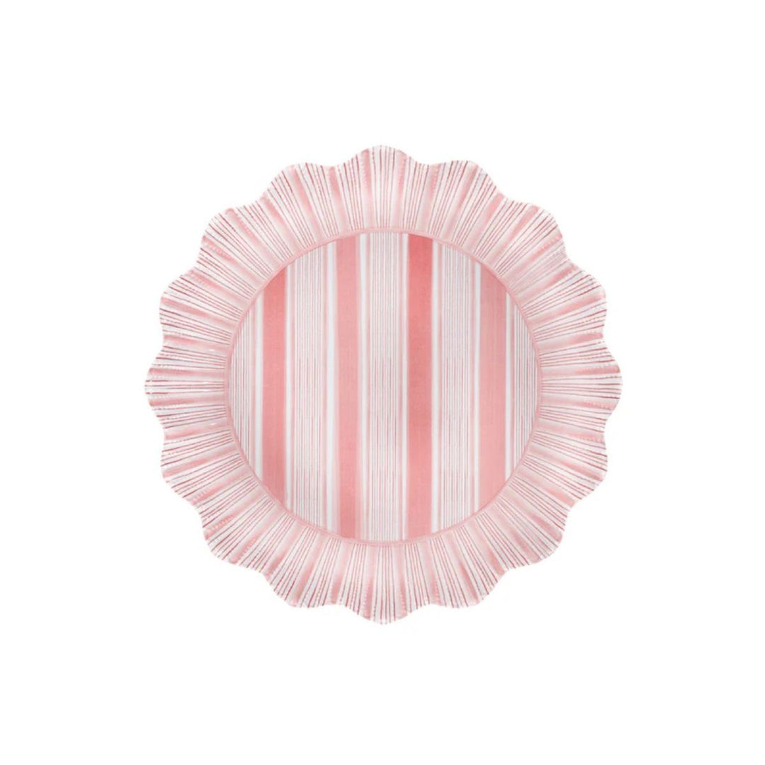 CABANA STRIPE MELAMINE DINNER PLATE SET/4 - CORAL