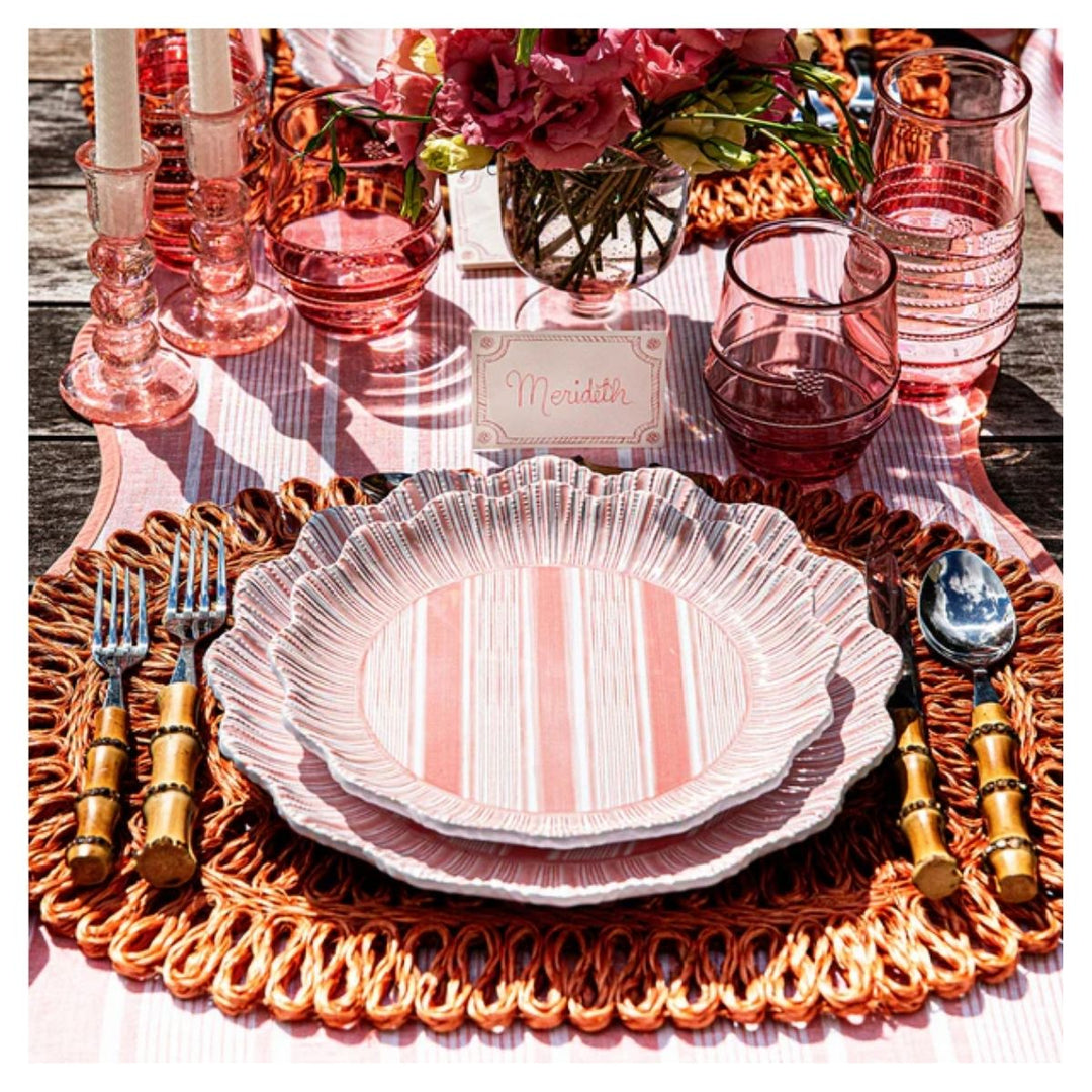 CABANA STRIPE MELAMINE DINNER PLATE SET/4 - CORAL