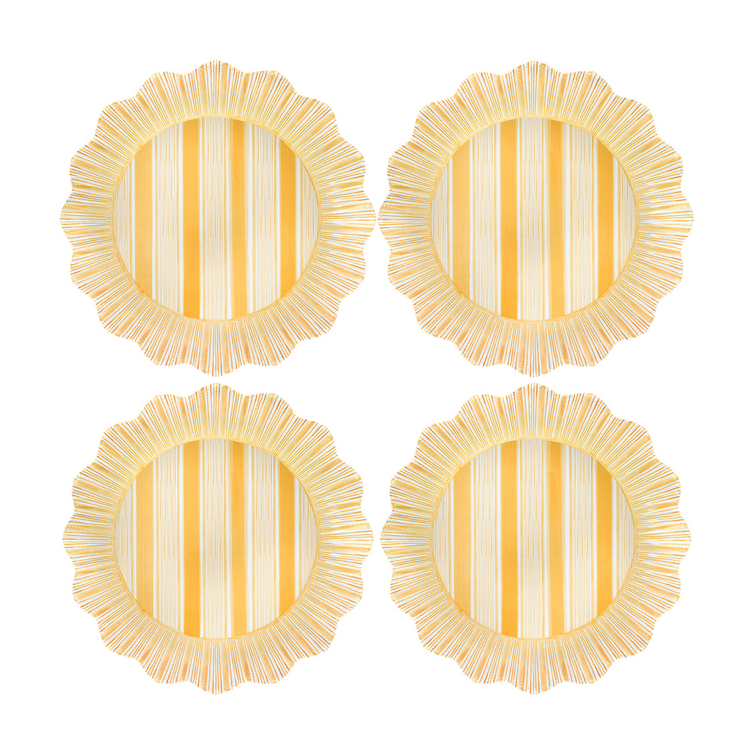 CABANA STRIPE MELAMINE DINNER PLATE SET/4 - SUNSHINE - JULISKA - Compralo en CorinneRegalos.com