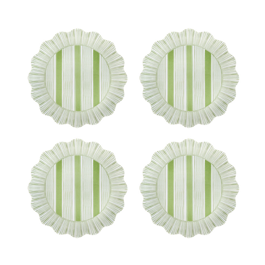 CABANA STRIPE MELAMINE DESSERT/SALAD PLATE SET/4 - SEAGRASS - JULISKA - Compralo en CorinneRegalos.com