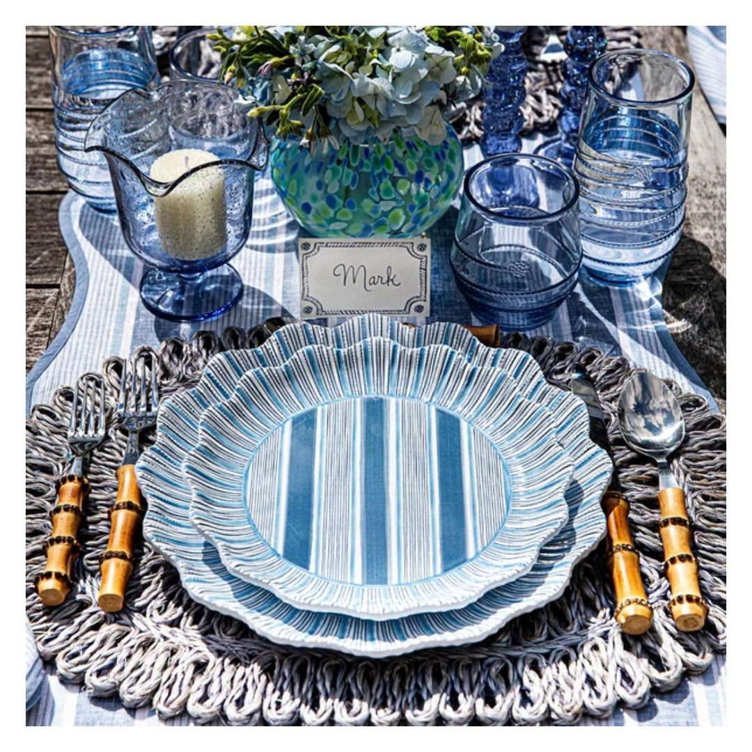 CABANA STRIPE MELAMINE DESSERT/SALAD PLATE SET/4 - OCEAN