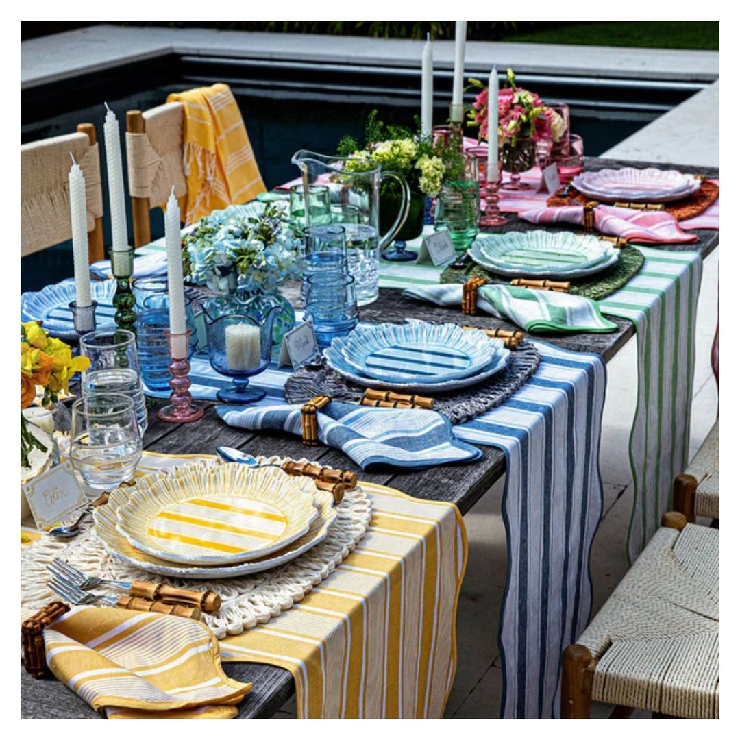 CABANA STRIPE MELAMINE DESSERT/SALAD PLATE SET/4 - OCEAN