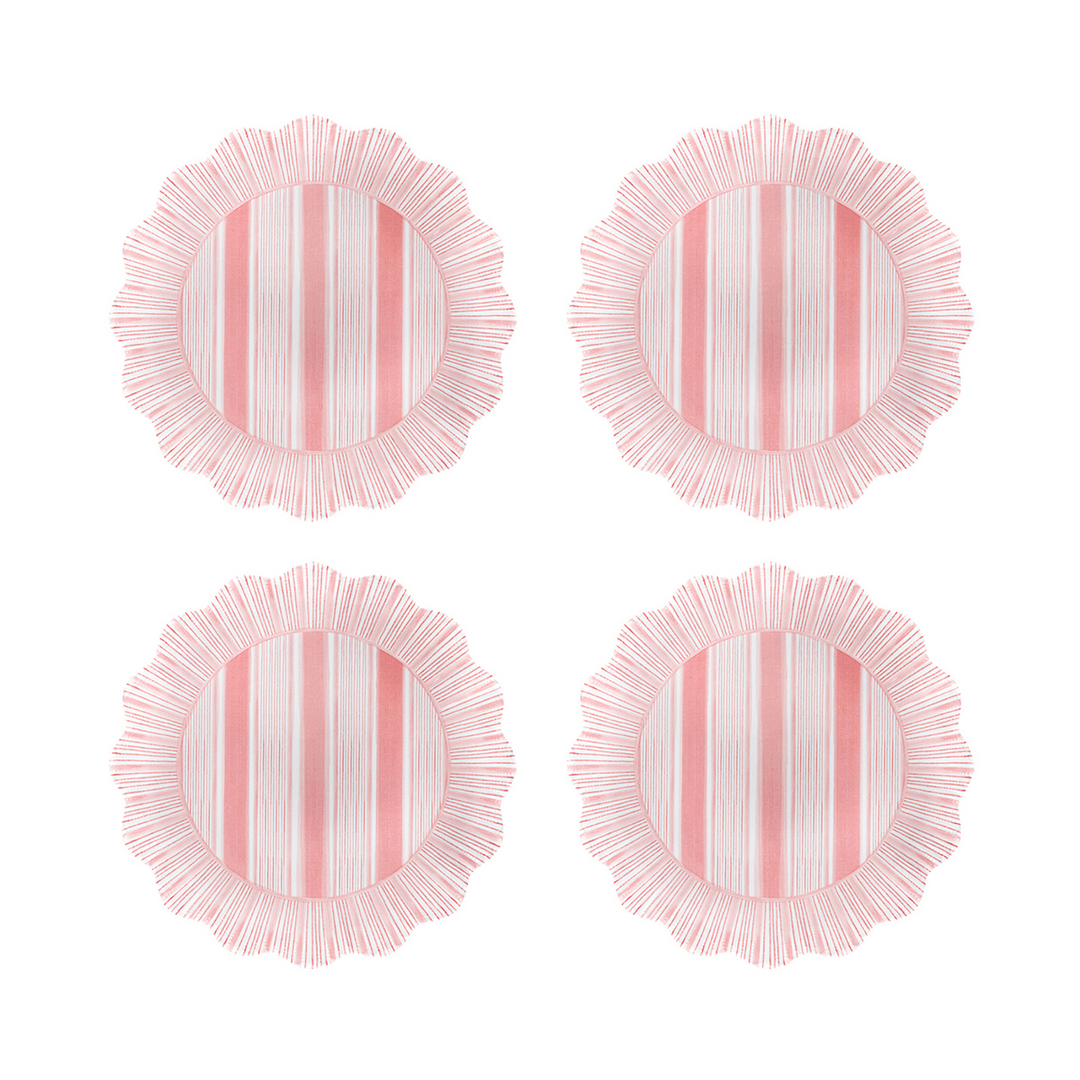 CABANA STRIPE MELAMINE DESSERT/SALAD PLATE SET/4 - CORAL - JULISKA - Compralo en CorinneRegalos.com