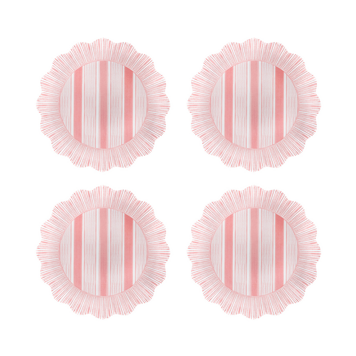 CABANA STRIPE MELAMINE DESSERT/SALAD PLATE SET/4 - CORAL - JULISKA - Compralo en CorinneRegalos.com