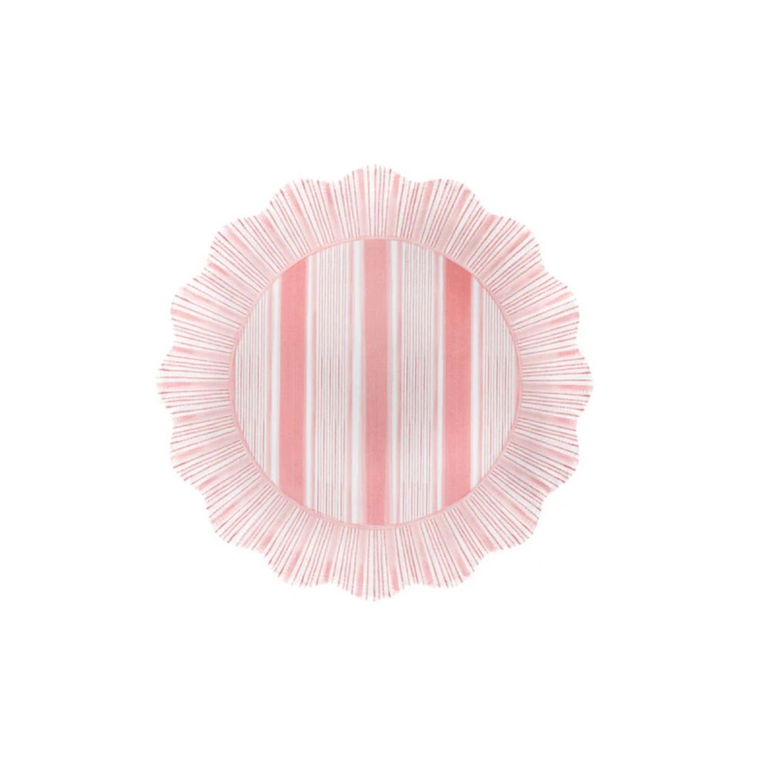 CABANA STRIPE MELAMINE DESSERT/SALAD PLATE SET/4 - CORAL