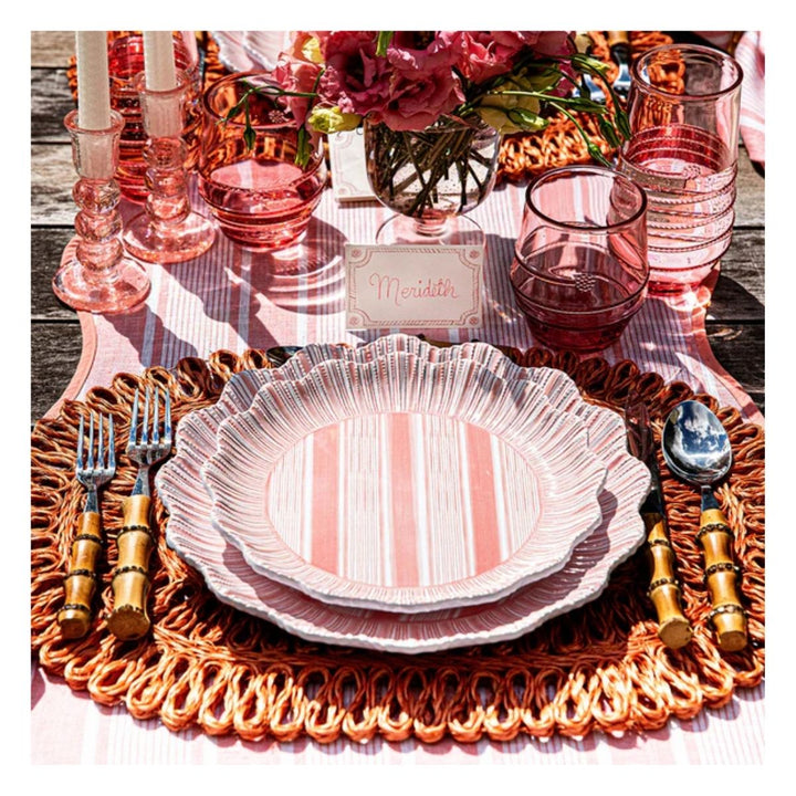 CABANA STRIPE MELAMINE DESSERT/SALAD PLATE SET/4 - CORAL