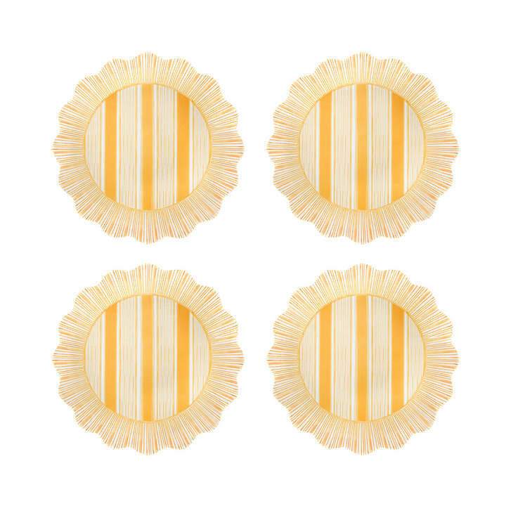 CABANA STRIPE MELAMINE DESSERT/SALAD PLATE SET/4 - SUNSHINE - JULISKA - Compralo en CorinneRegalos.com