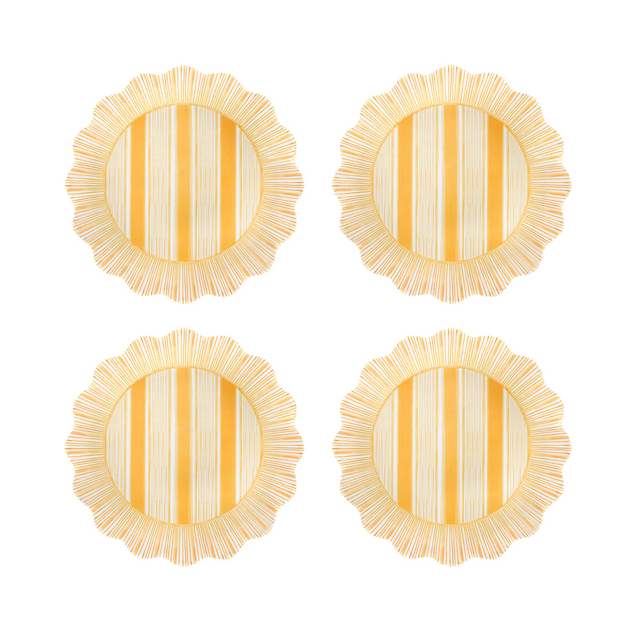 CABANA STRIPE MELAMINE DESSERT/SALAD PLATE SET/4 - SUNSHINE - JULISKA - Compralo en CorinneRegalos.com