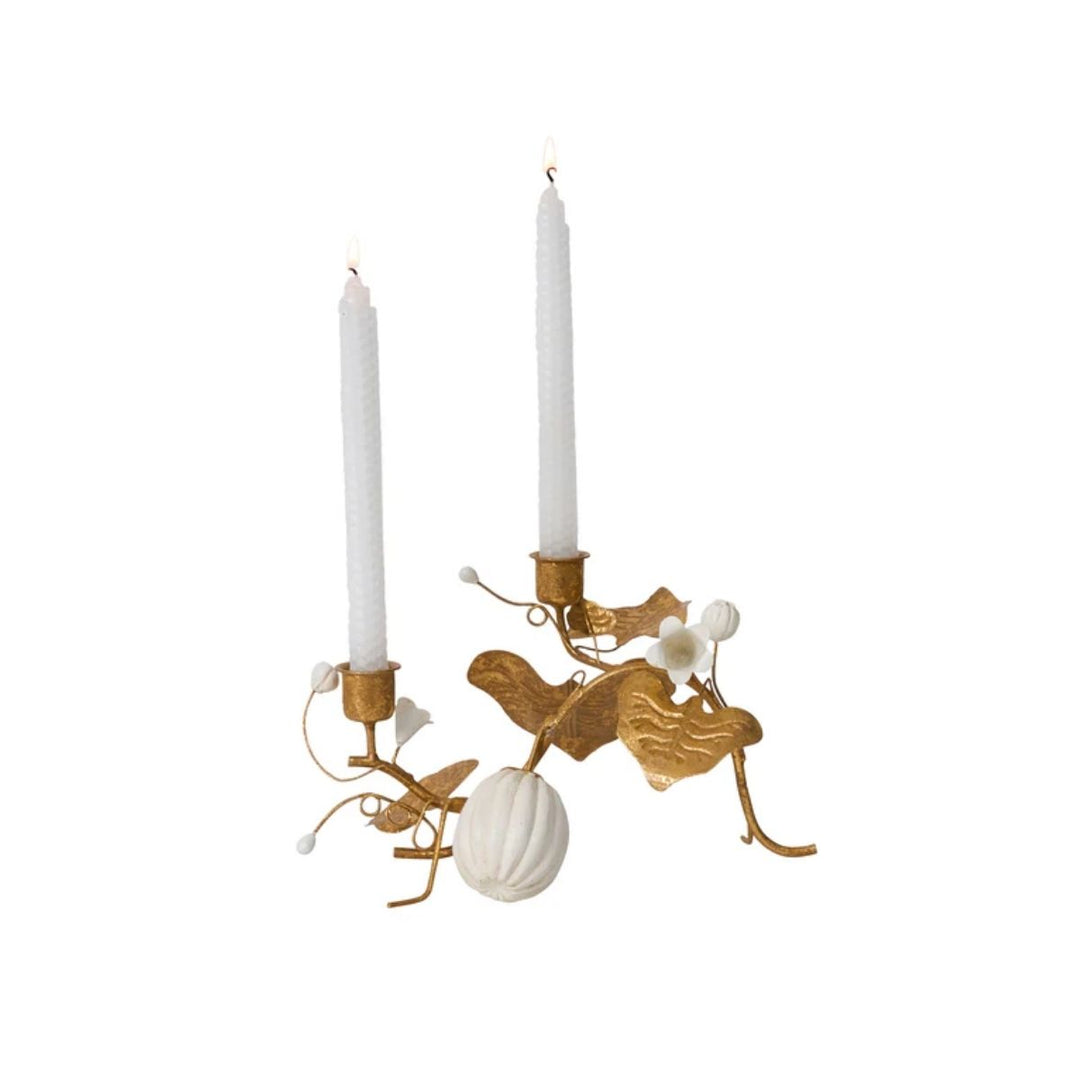 Forest Walk Pumpkin & Vine Double Candlestick Holder - Gold
