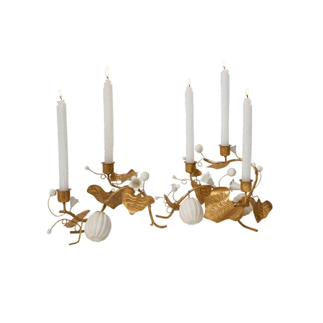 Forest Walk Pumpkin & Vine Double Candlestick Holder - Gold