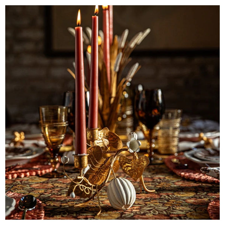 Forest Walk Pumpkin & Vine Double Candlestick Holder - Gold