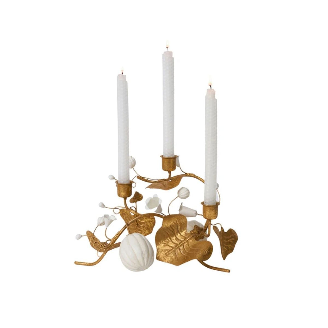 Forest Walk Pumpkin & Vine Triple Candlestick Holder - Gold