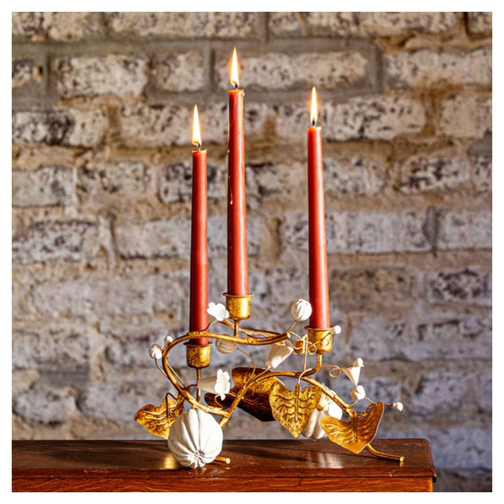 Forest Walk Pumpkin & Vine Triple Candlestick Holder - Gold