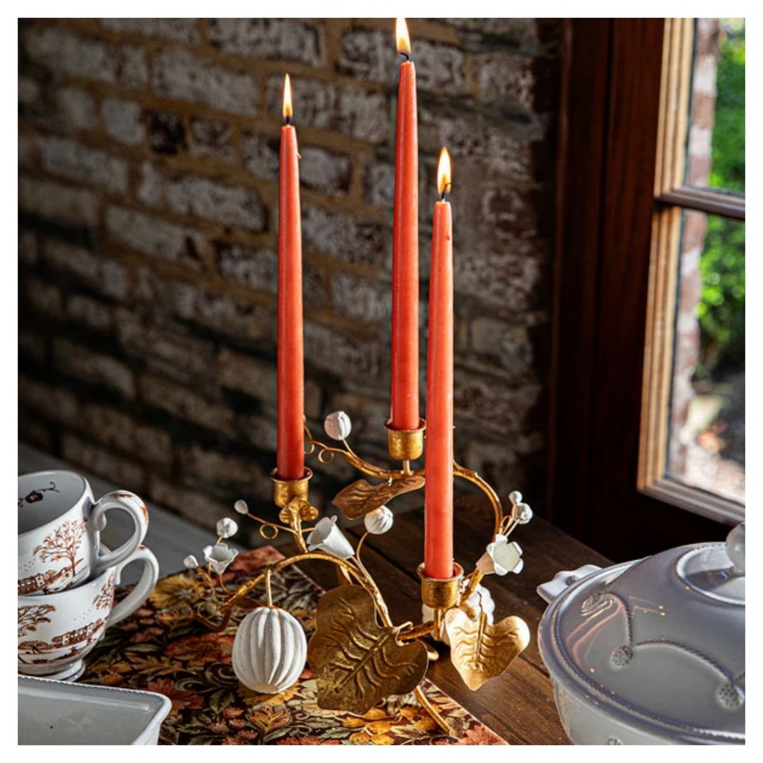 Forest Walk Pumpkin & Vine Triple Candlestick Holder - Gold