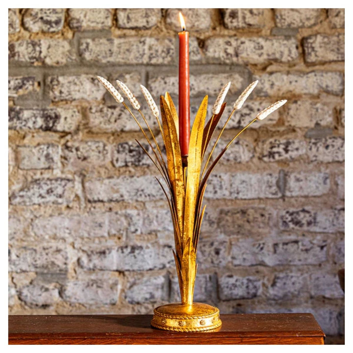 "Forest Walk Wheat 17"" Candlestick - Gold"