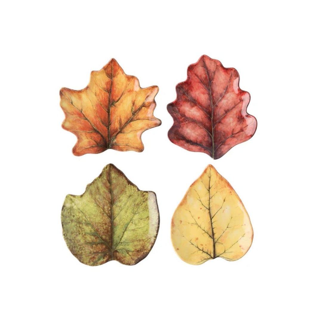 FOREST WALK LEAF COCKTAIL PLATE SET/4