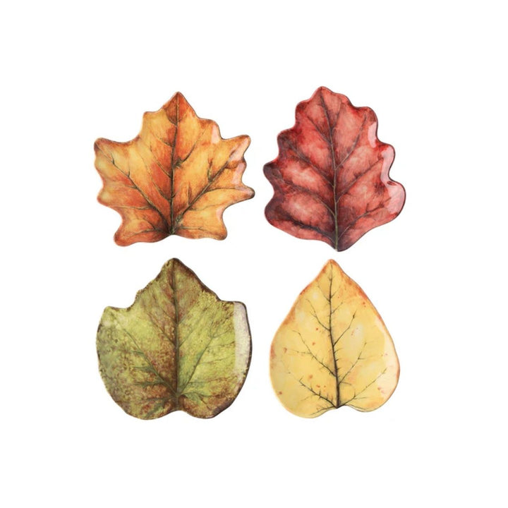 FOREST WALK LEAF COCKTAIL PLATE SET/4