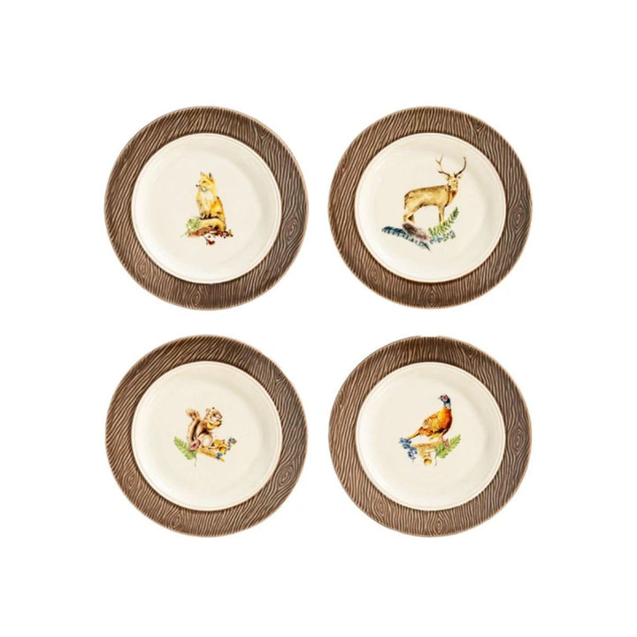 FOREST WALK ANIMAL COCKTAIL PLATES, ASSORTED SET/4
