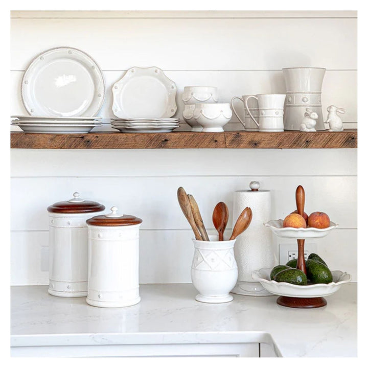 SM CANISTER WITH WOODEN LID B&T WHITE 10 INCH