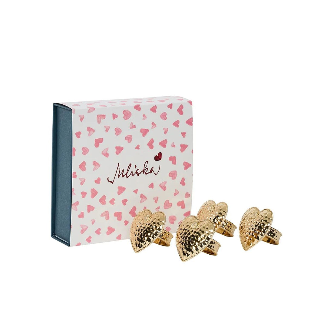 BERRY & THREAD HEART NAPKIN RING SET/4 - GOLD