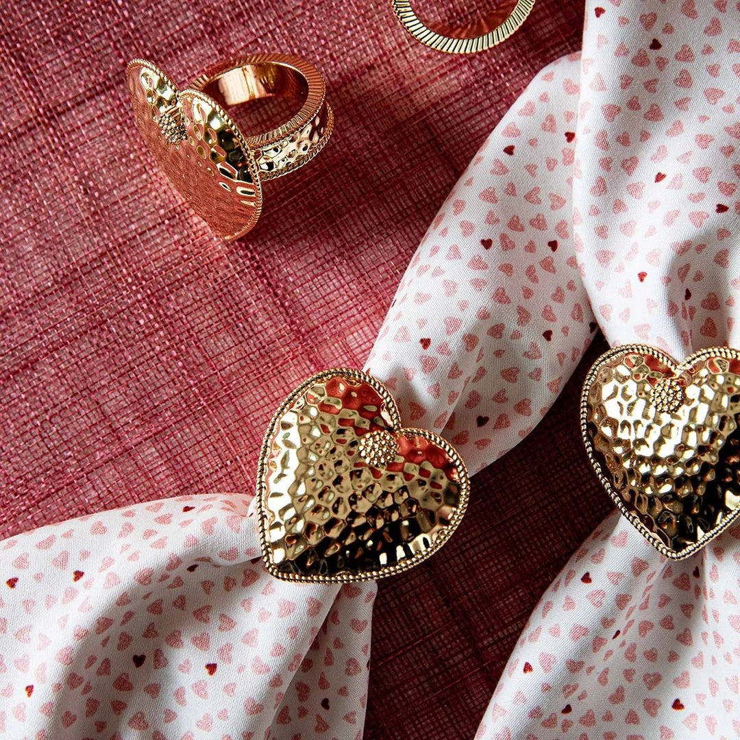 BERRY & THREAD HEART NAPKIN RING SET/4 - GOLD