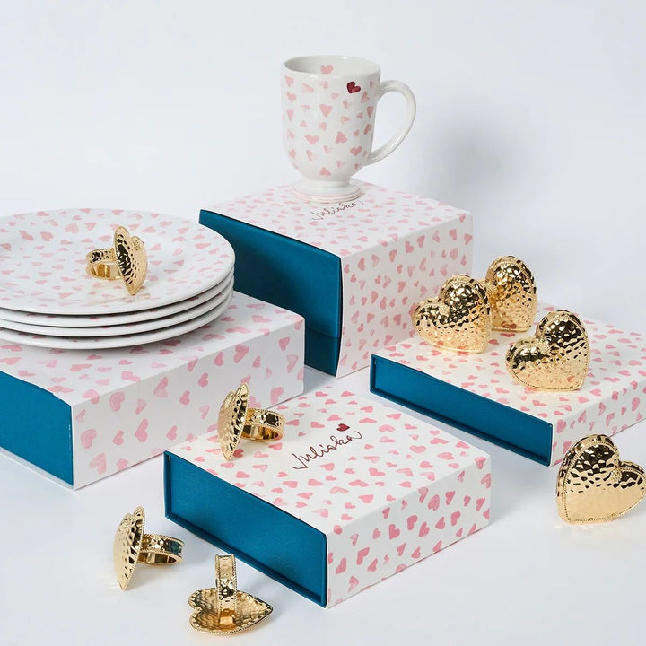 BERRY & THREAD HEART NAPKIN RING SET/4 - GOLD