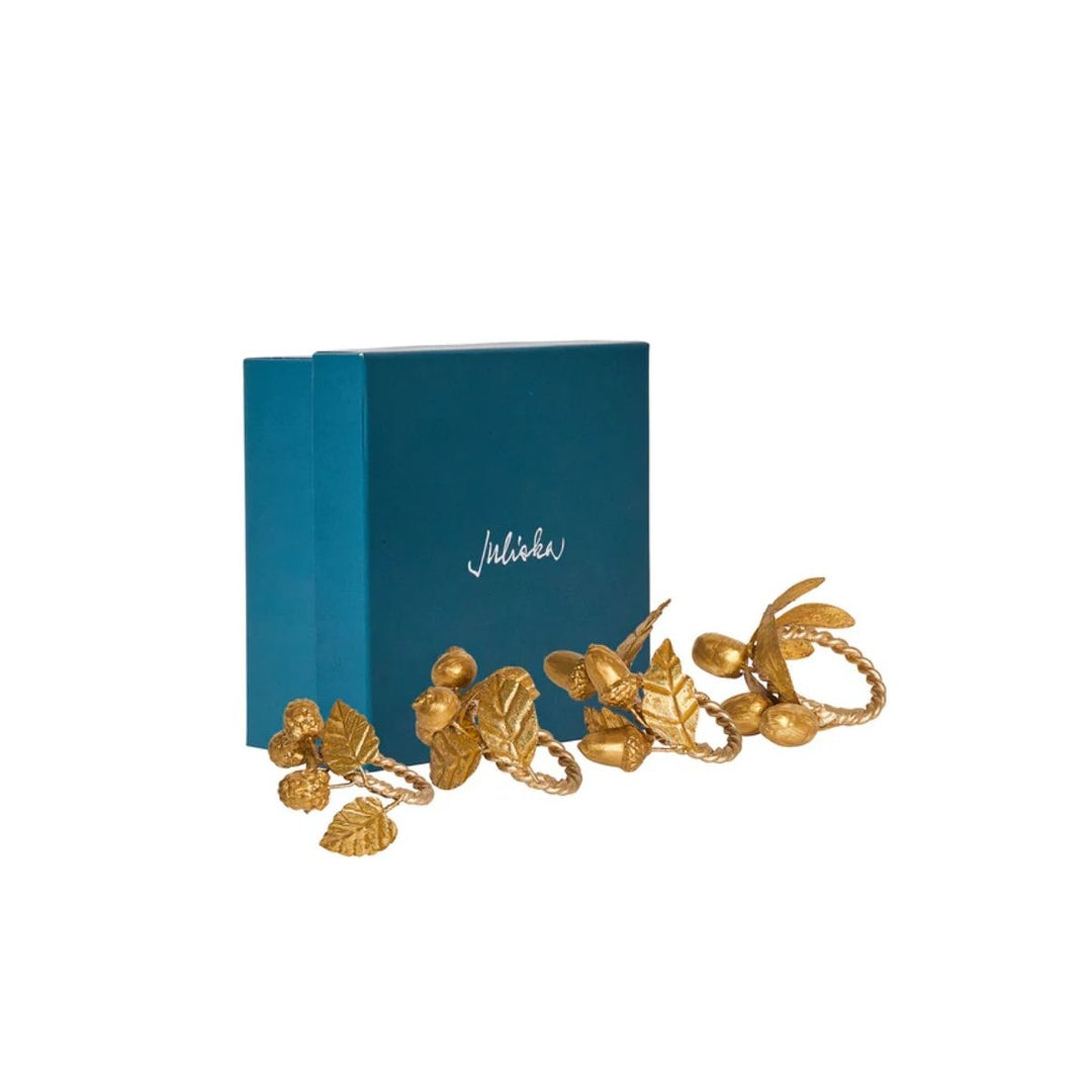 Forest Walk Leaf Napkin Ring Assorted Set/4 - Gold
