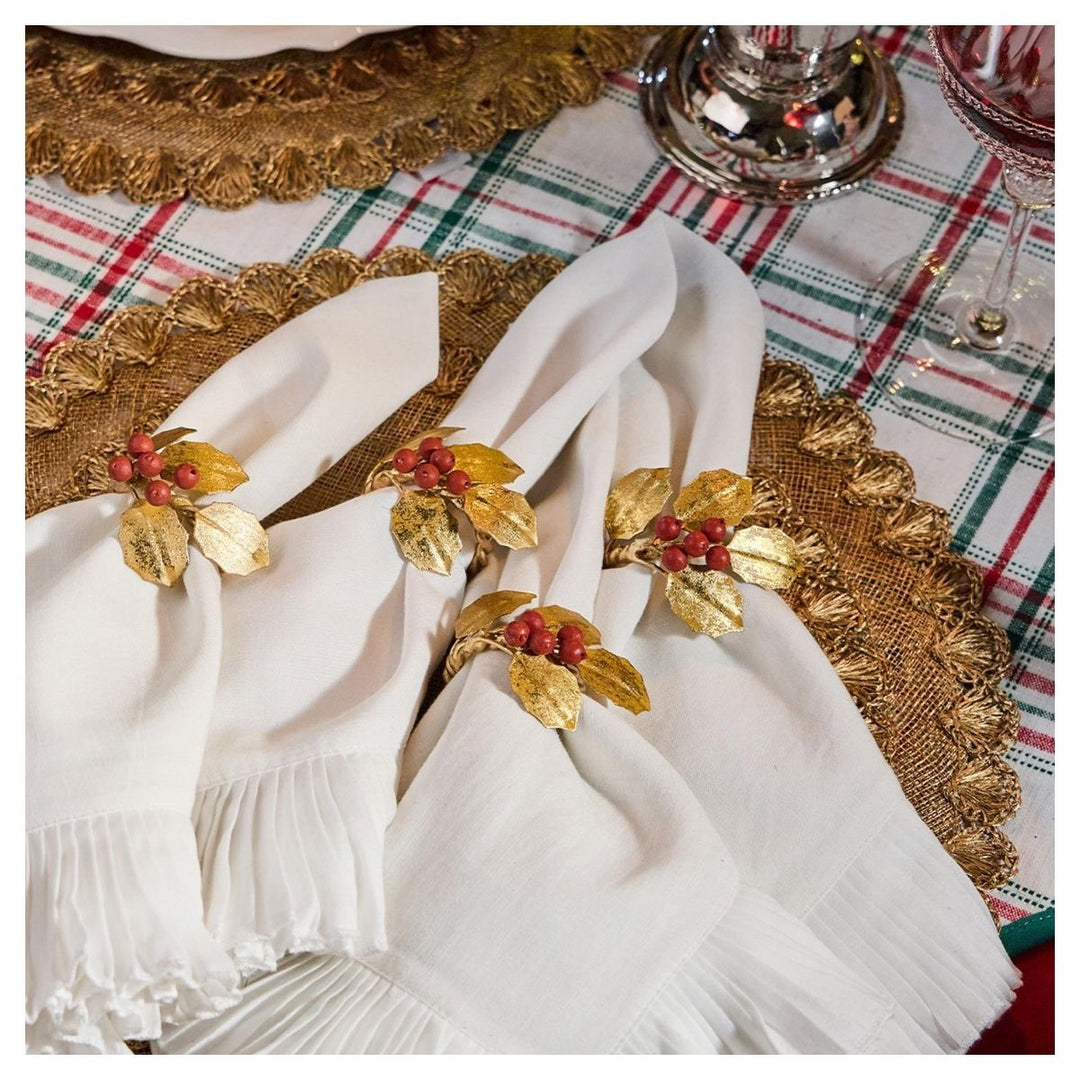 Forest Walk Holly with Berries Napkin Ring Set/4 - Multi