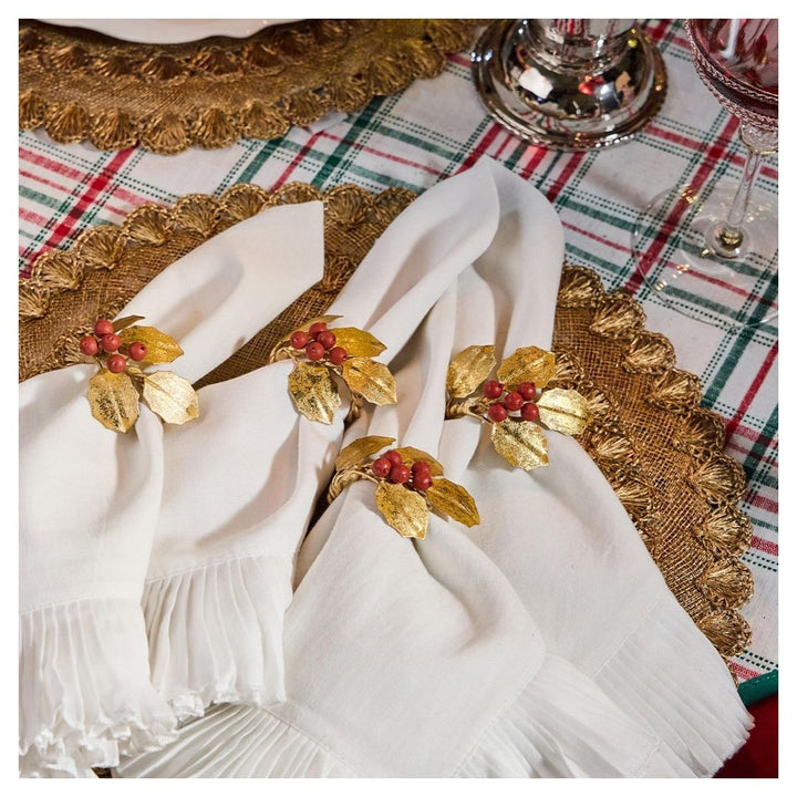 Forest Walk Holly with Berries Napkin Ring Set/4 - Multi